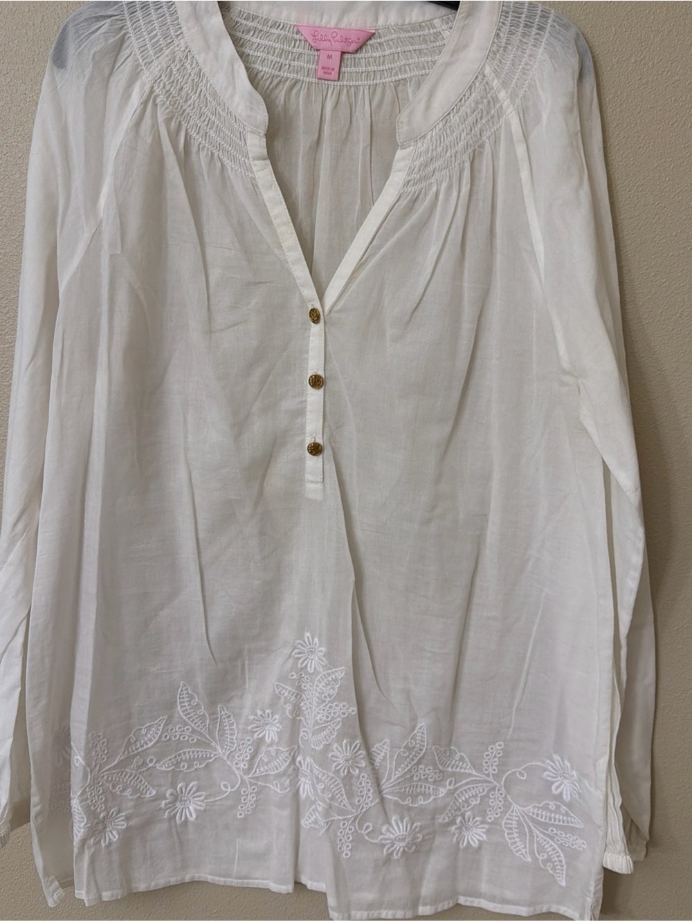 Lilly Pulitzer Elsa White Cotton Long Sleeve Blouse Size Medium